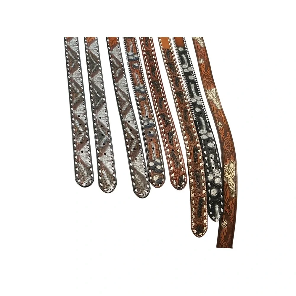 Lot of 8‎ Vintage Western Tooled Leather Belts Eagle Floral Laced Edge Brown Tan